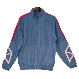 08. Raw Gear LA Men's Blue Windbreaker Jacket Logo Sleeve Smocking Waist Large